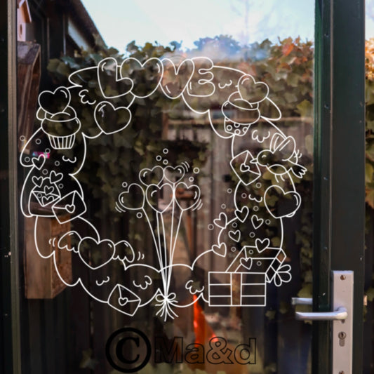 Valentijnskrans Raamtekening