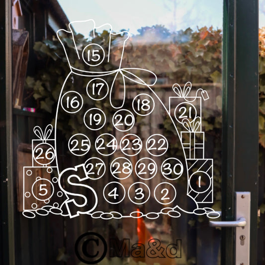 Raamtekening zak van Sinterklaas aftelkalender