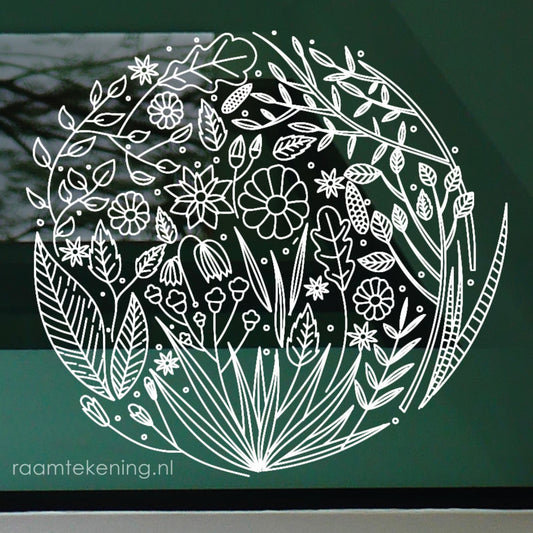 Bloemen en planten cirkel raamtekening