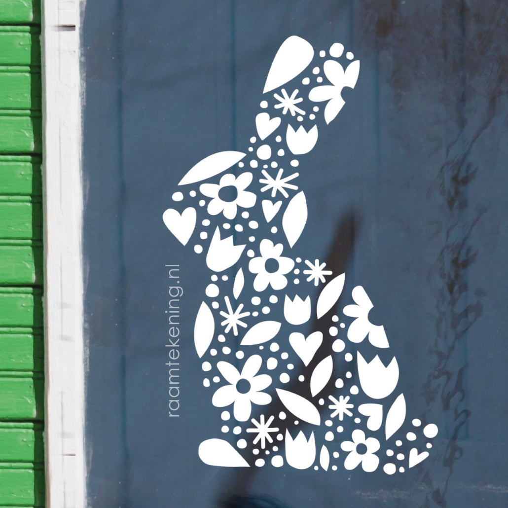 Bloem silhouette konijntje raamtekening