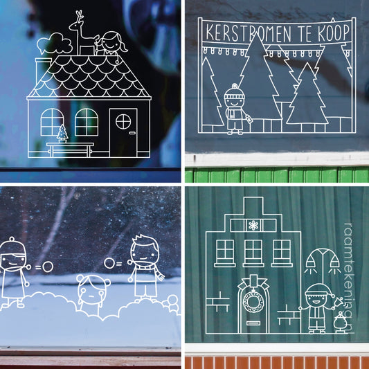 Kerstdorp raamtekening set