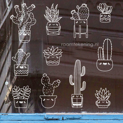 Cactus en succulent raamtekening